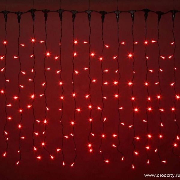 Светодиодный занавес "Дождь", 2 х 1.5м. красные диоды