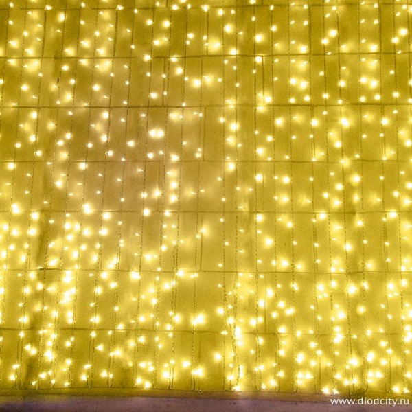 Светодиодный занавес "Дождь", 2 х 9м. желтые  диоды