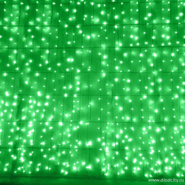 Светодиодный занавес "Дождь", 2 х 9м. зеленые  диоды