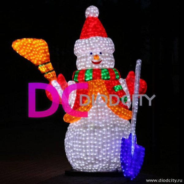 Световая акриловая фигура "Снеговик с лопатой и метлой"  170см