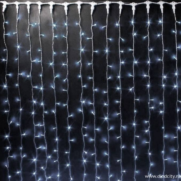 Светодиодный дождь (занавес) мерцающий 2х2 белые диоды, белый провод